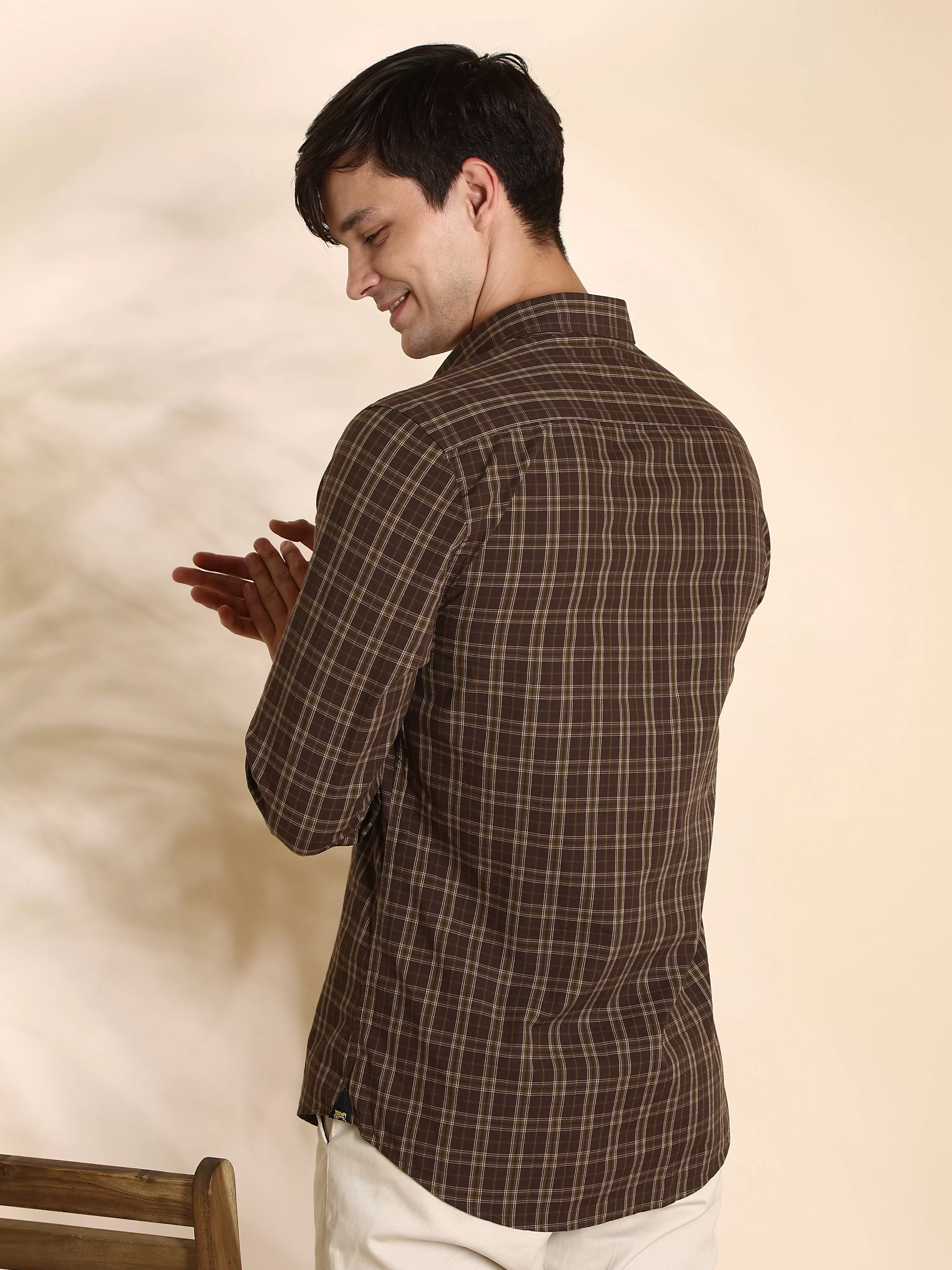 Dark Brown Check Semi Casual Full Sleeve Shirt