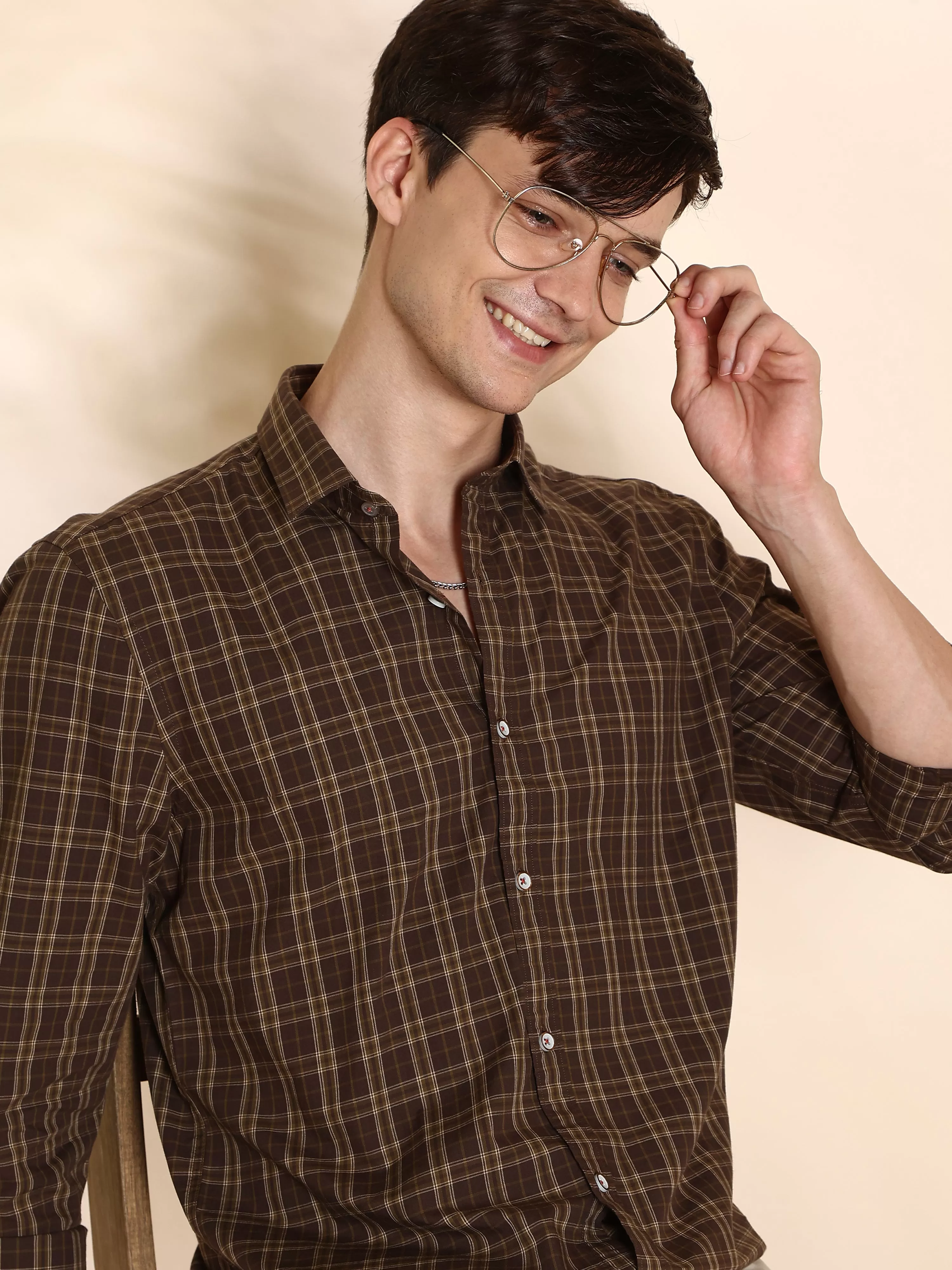 Dark Brown Check Semi Casual Full Sleeve Shirt