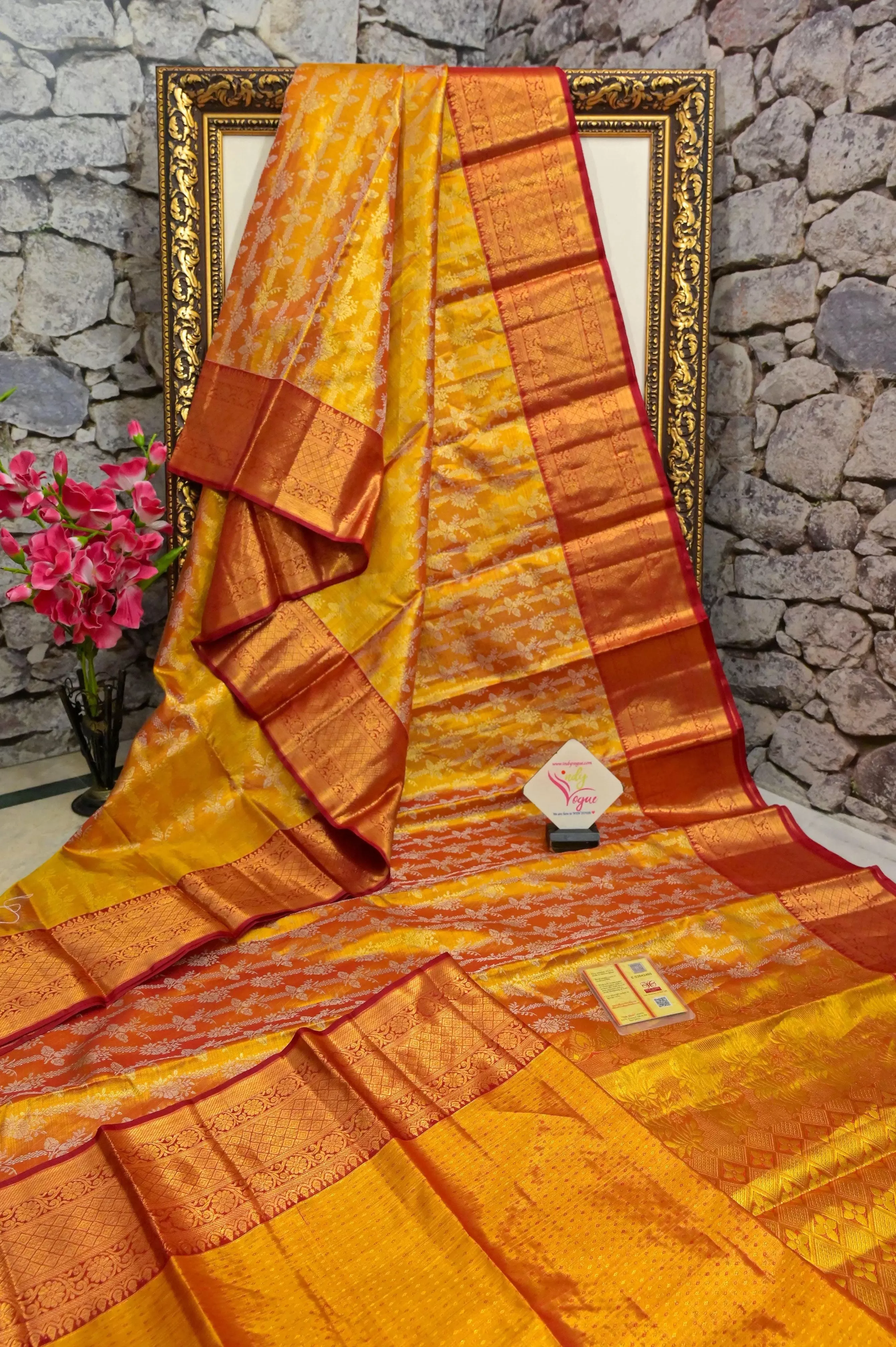 Dark Golden Color Pure Kanjeevaram Silk Saree with Pure Gold Zari Work