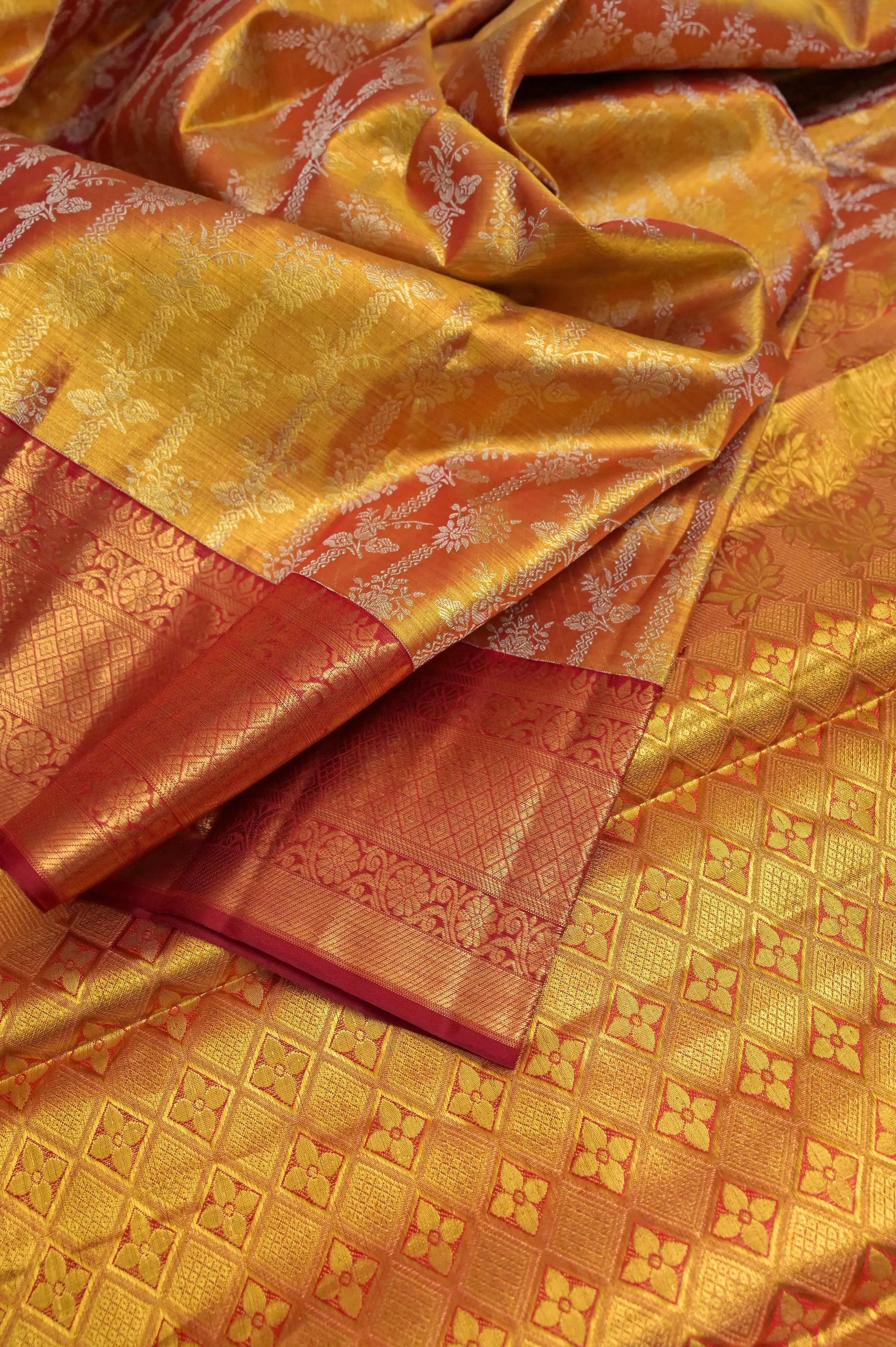 Dark Golden Color Pure Kanjeevaram Silk Saree with Pure Gold Zari Work