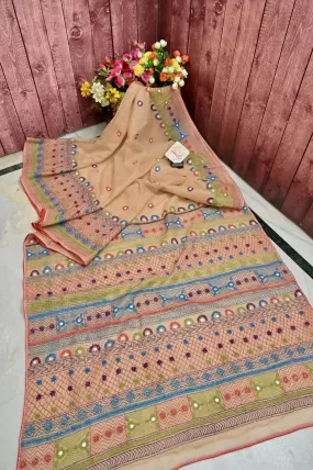 Deep Tussar Color Resham Kota Saree with Hand Lambani and Mirror Work