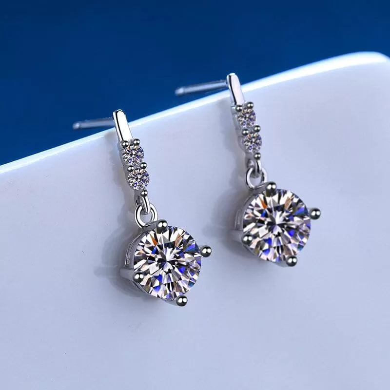 Diamond Dangle Ear Hook Earrings - 925 Sterling Silver