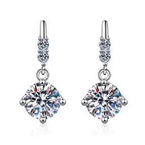 Diamond Dangle Ear Hook Earrings - 925 Sterling Silver