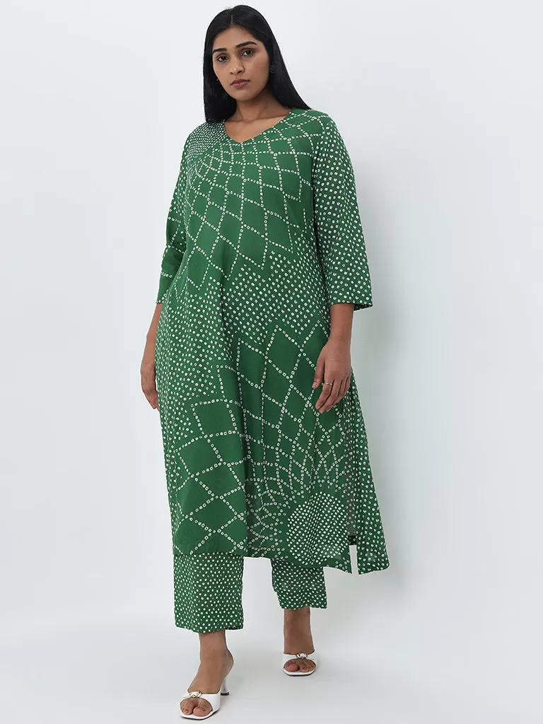 Diza Green Bandhani Printed High-Rise Cotton Palazzos