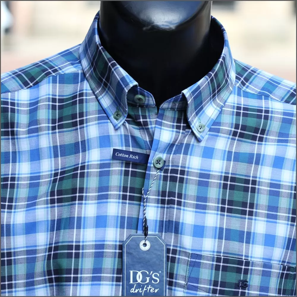 Drifter Ivano Green, Blue Check Shirt<>