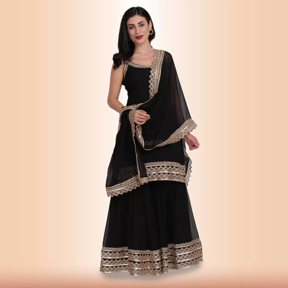 Elegant Garara Set with Gold Accent - Black