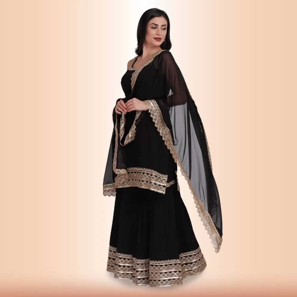 Elegant Garara Set with Gold Accent - Black