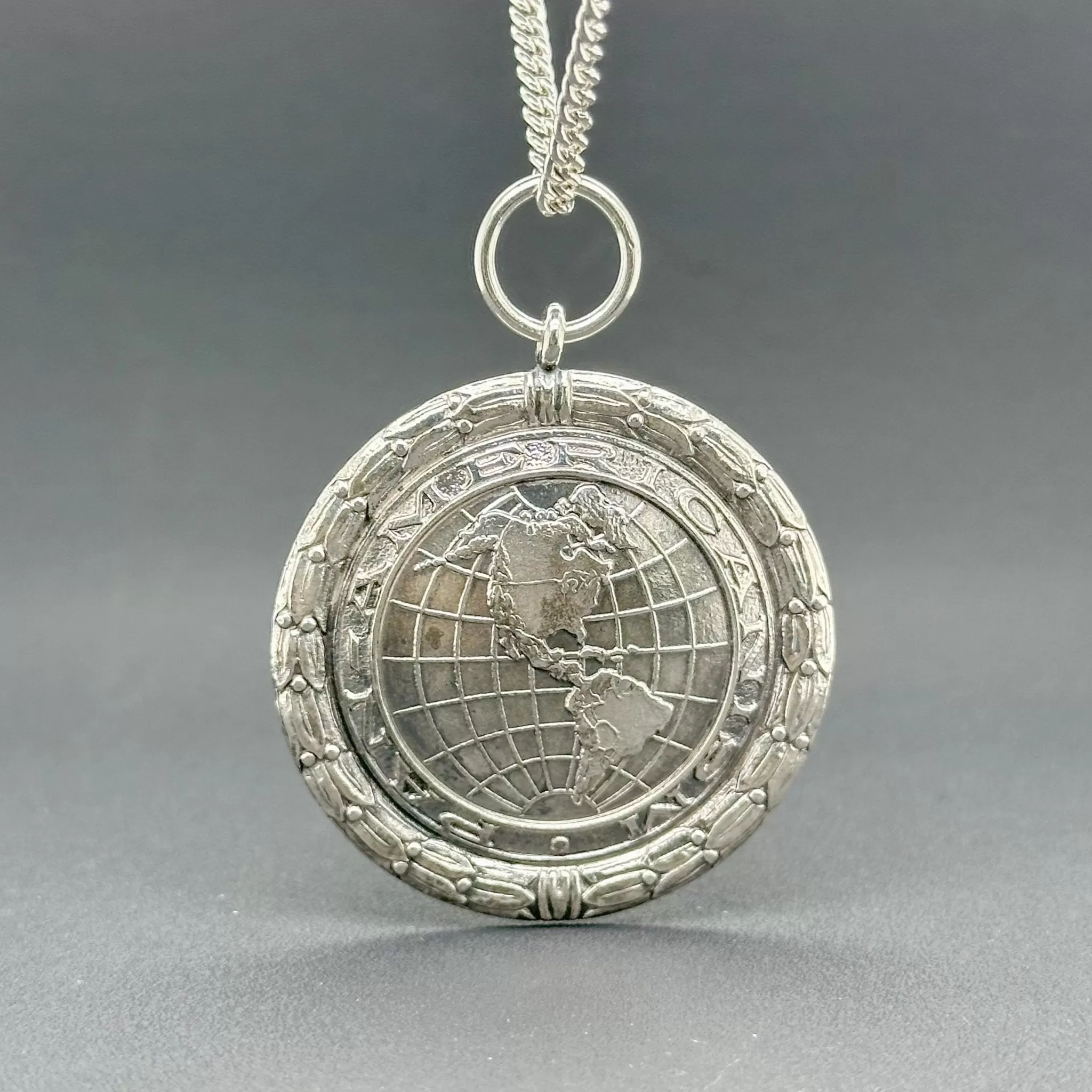 Estate SS Pan American Society Medallion Necklace