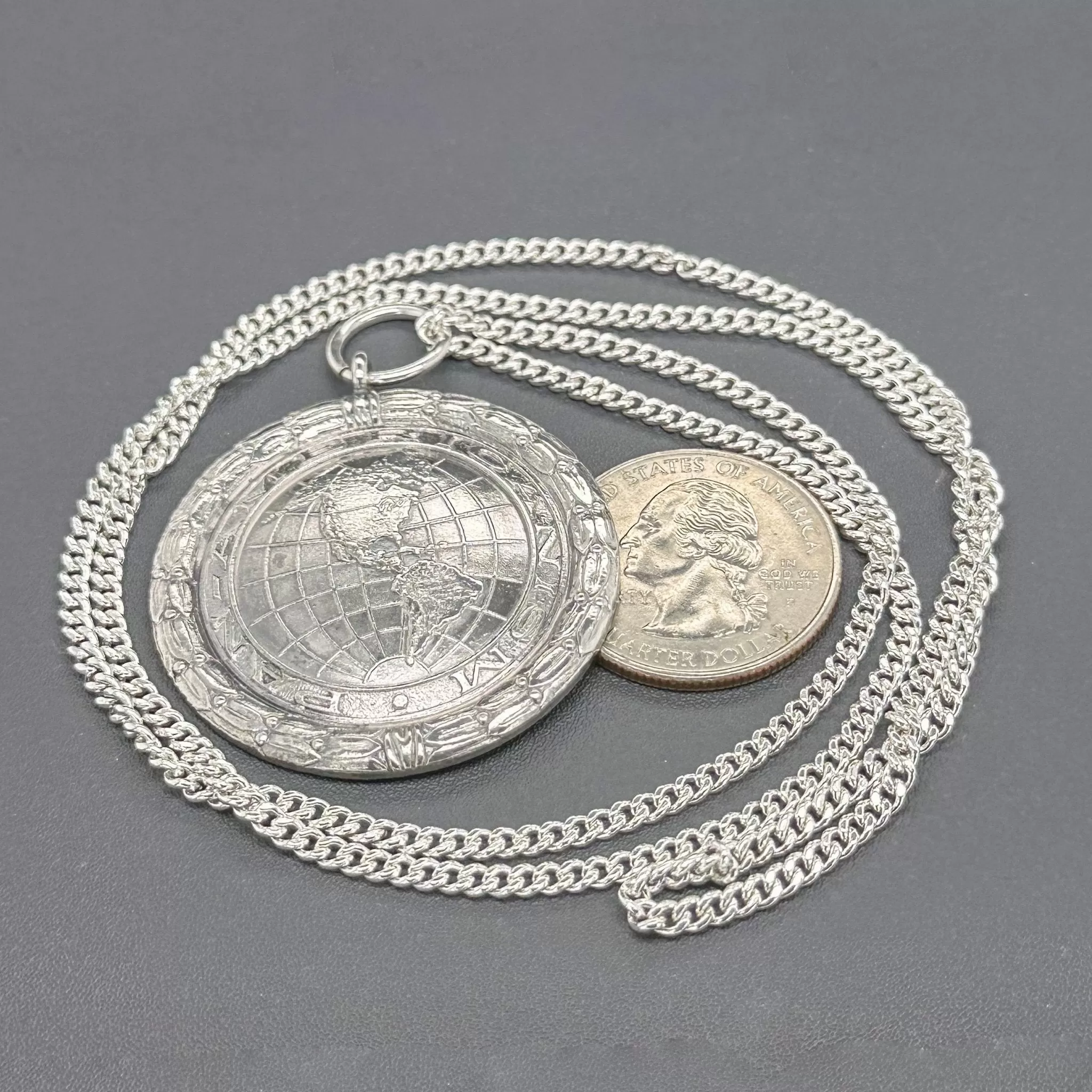 Estate SS Pan American Society Medallion Necklace