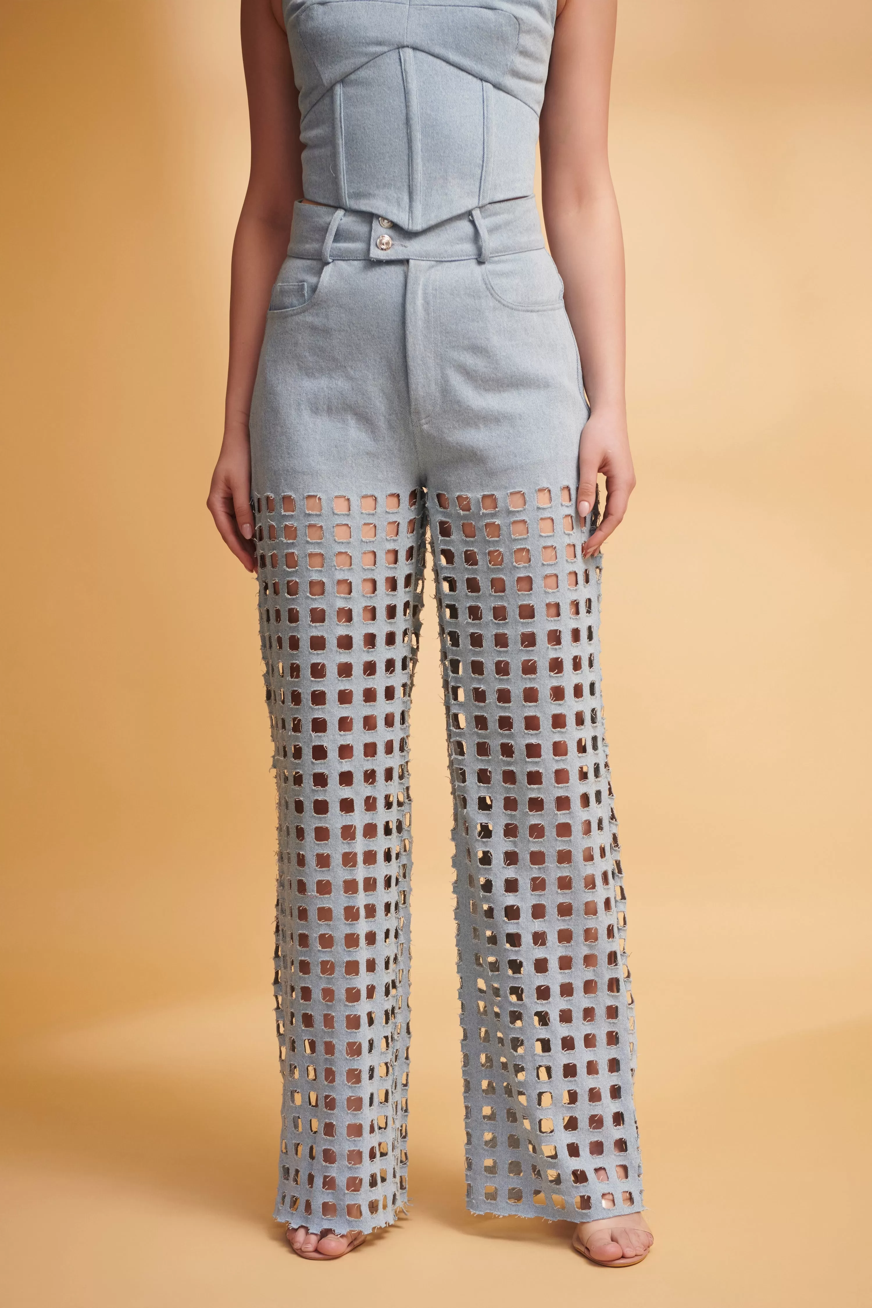 ETHER Denim Corset and Cutwork Jeans Co-ord Set