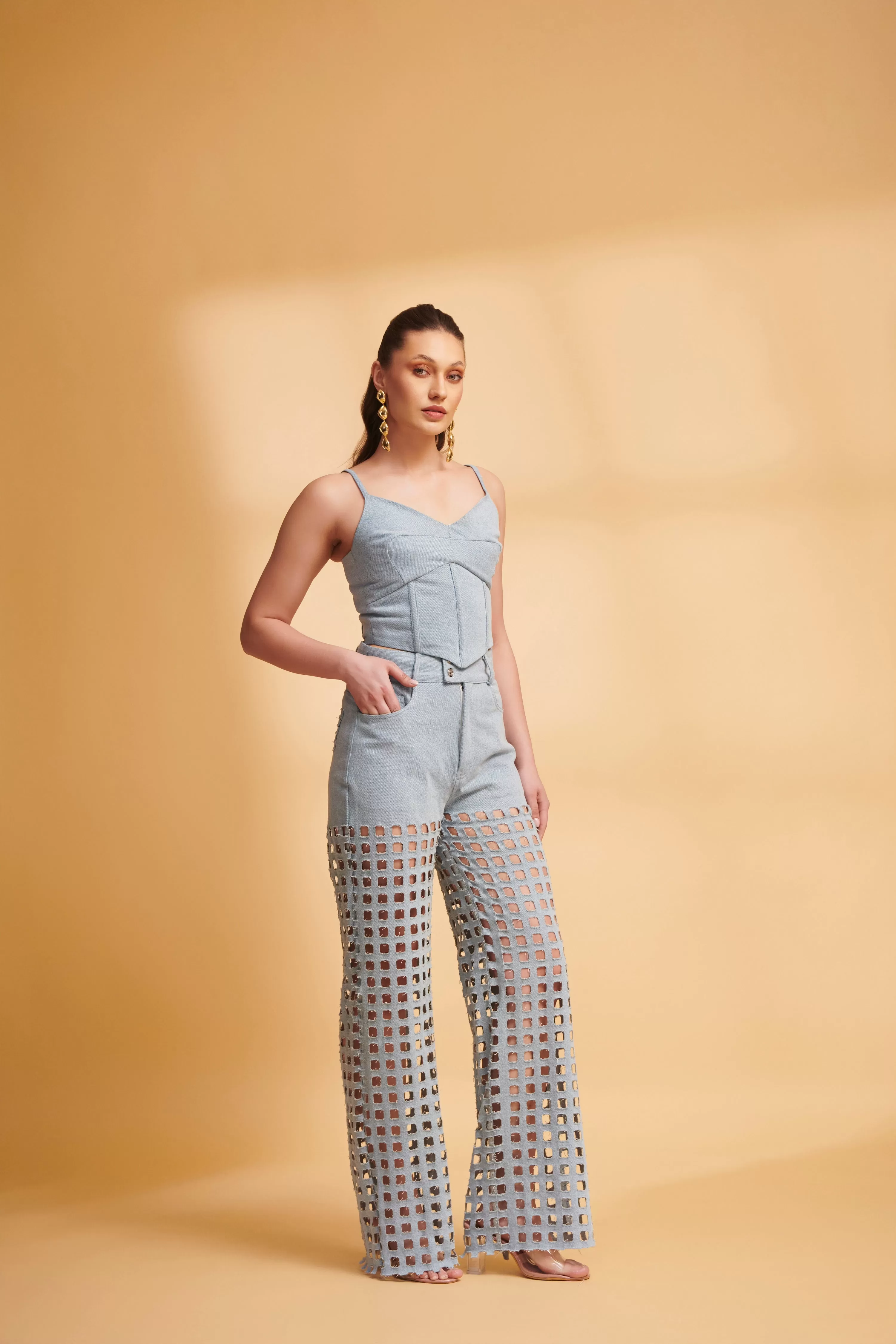 ETHER Denim Corset and Cutwork Jeans Co-ord Set