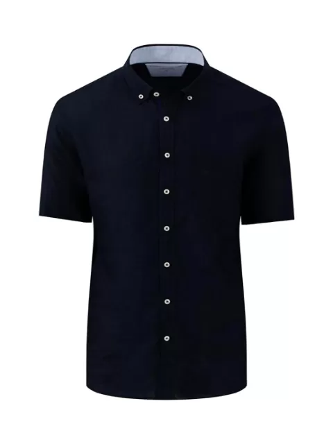 FYNCH HATTON Premium Linen S/S Shirt/Navy - New SS24