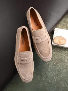 Genuine Beige Suede Leather Formal Shoes