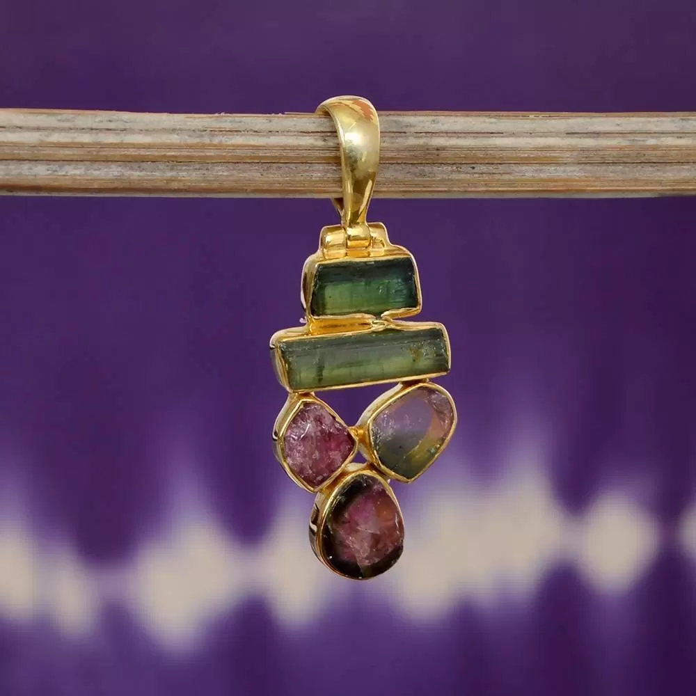 Genuine Tourmaline Gemstone Gold Vermeil Sterling Silver Pendant