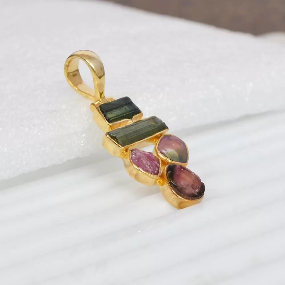 Genuine Tourmaline Gemstone Gold Vermeil Sterling Silver Pendant