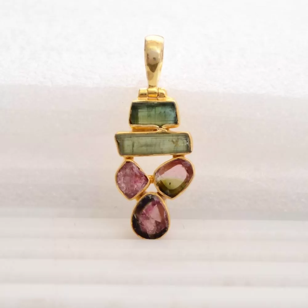 Genuine Tourmaline Gemstone Gold Vermeil Sterling Silver Pendant