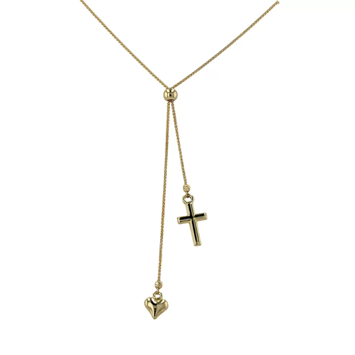 Gold 10k adjustable charm necklace cross and heart