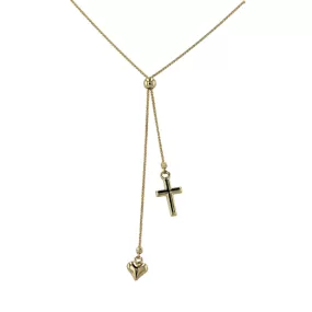 Gold 10k adjustable charm necklace cross and heart