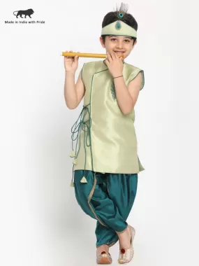 Green Krishna Style Kurta and Dhot Set