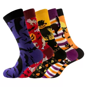 HALLOWEEN WITCH PUMPKIN CAT JACQUARD SOCK-5 PACKS