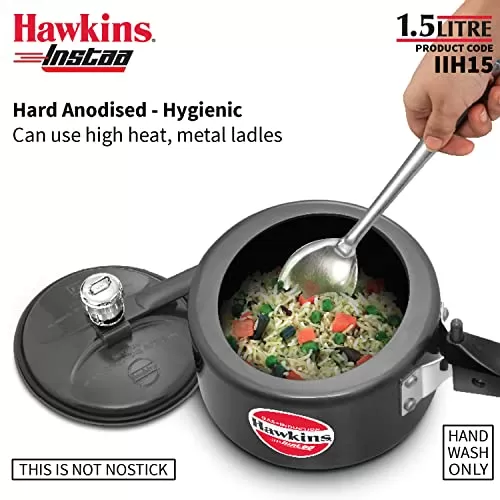 Hawkins 1.5 Litre Instaa Pressure Cooker, Induction Inner Lid Cooker, Tall Body Hard Anodised Cooker, Best Black Cooker, Black (IIH15)