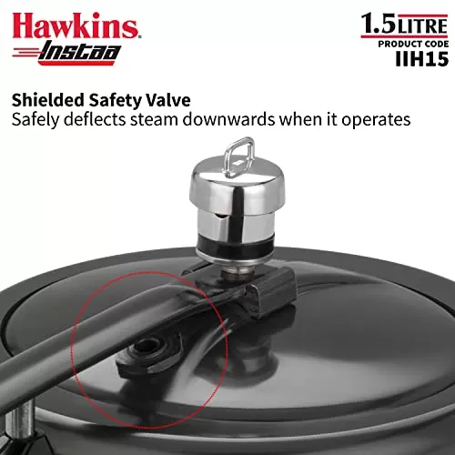 Hawkins 1.5 Litre Instaa Pressure Cooker, Induction Inner Lid Cooker, Tall Body Hard Anodised Cooker, Best Black Cooker, Black (IIH15)