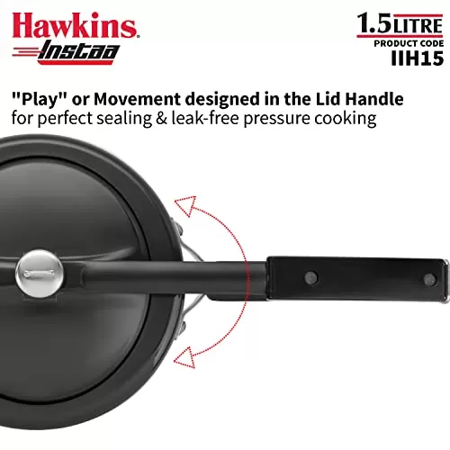 Hawkins 1.5 Litre Instaa Pressure Cooker, Induction Inner Lid Cooker, Tall Body Hard Anodised Cooker, Best Black Cooker, Black (IIH15)