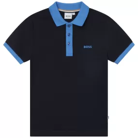 Hugo Boss Boys Contrast Collar Navy Short Sleeve Polo_J25O92-849