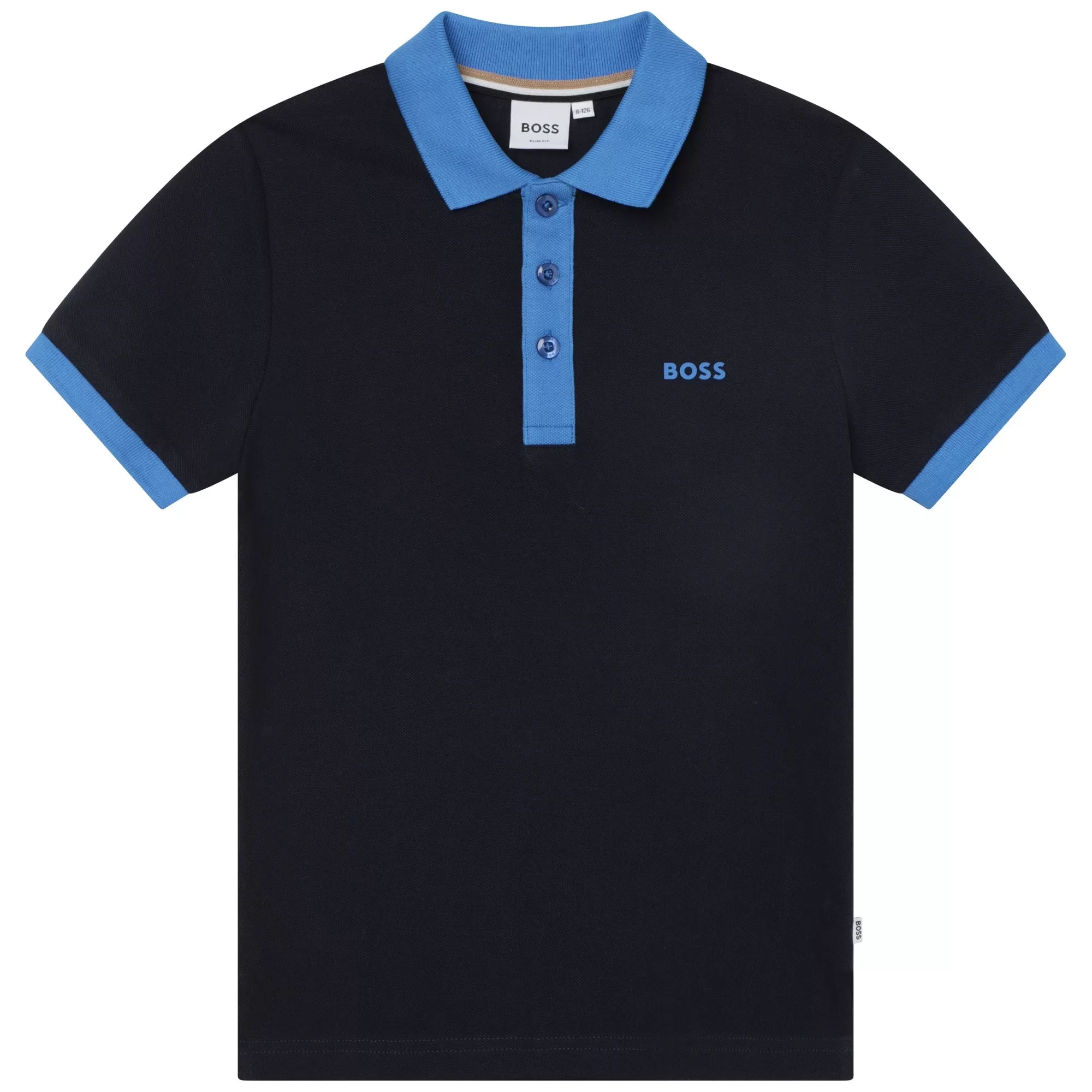 Hugo Boss Boys Contrast Collar Navy Short Sleeve Polo_J25O92-849