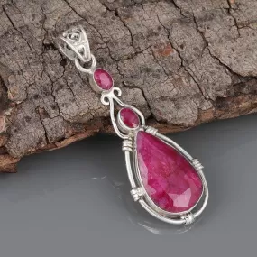 Indian Ruby 925 Sterling Silver Nickel-Free Teardrop Pendant, For Girls, July Birthstone, Handcrafted Jewelry