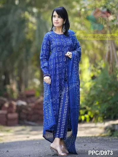 Indigo Blue Printed Cotton Salwar Suit Set