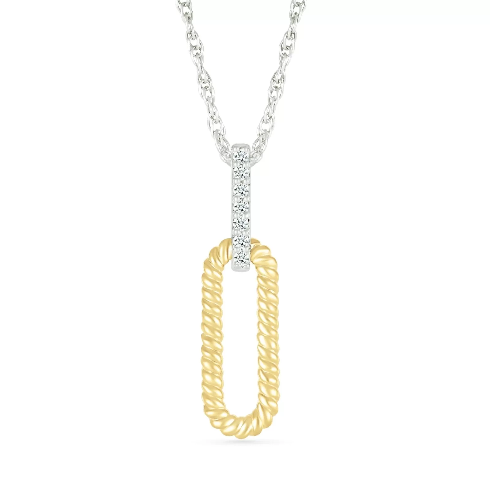 Interlocking Braided Gold and Diamond Paperclip Necklace