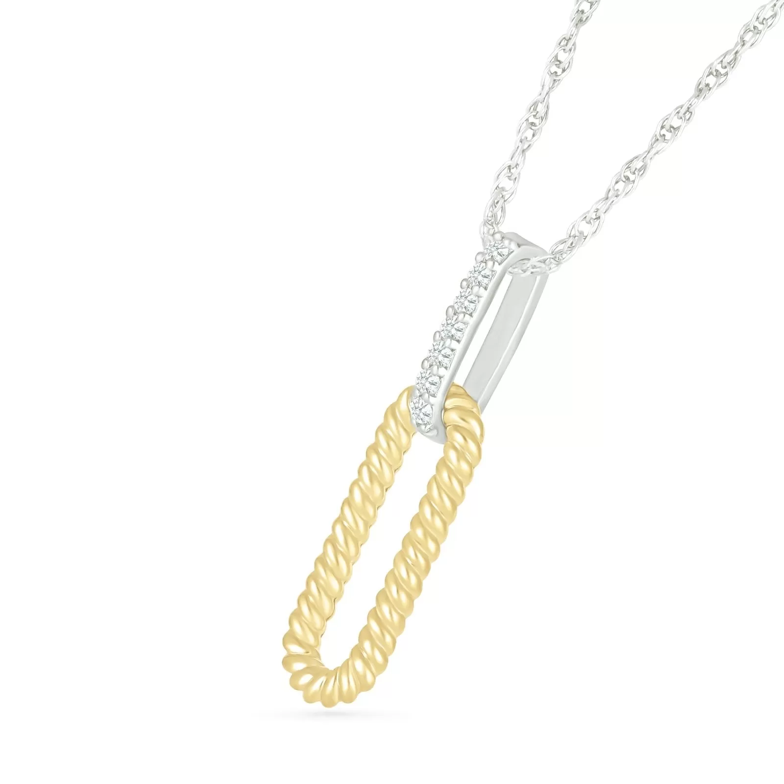 Interlocking Braided Gold and Diamond Paperclip Necklace