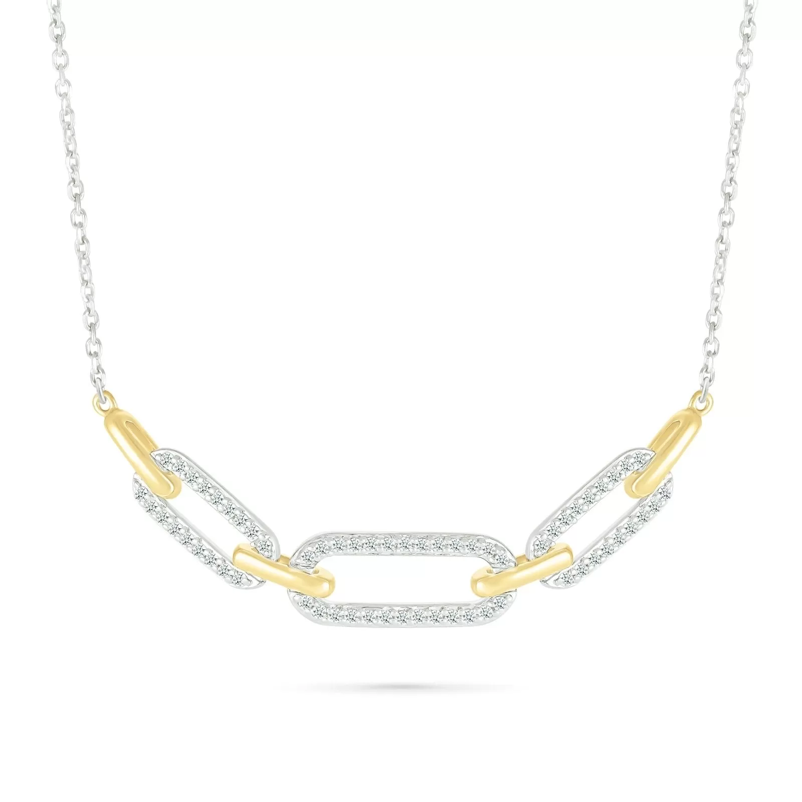 Interlocking Diamond and Gold Oval Pendant with Seven Links Necklace