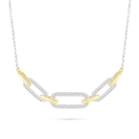 Interlocking Diamond and Gold Oval Pendant with Seven Links Necklace