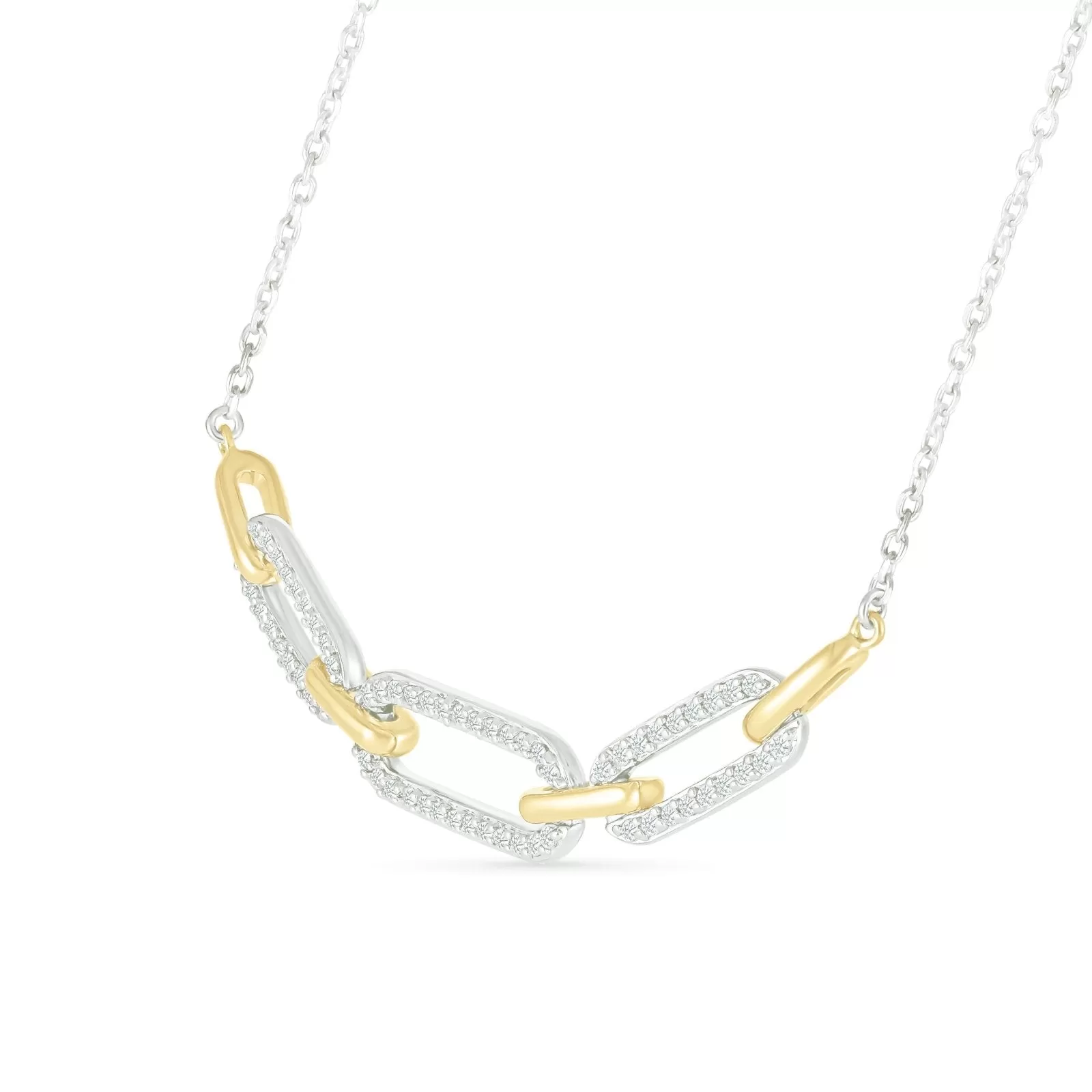 Interlocking Diamond and Gold Oval Pendant with Seven Links Necklace