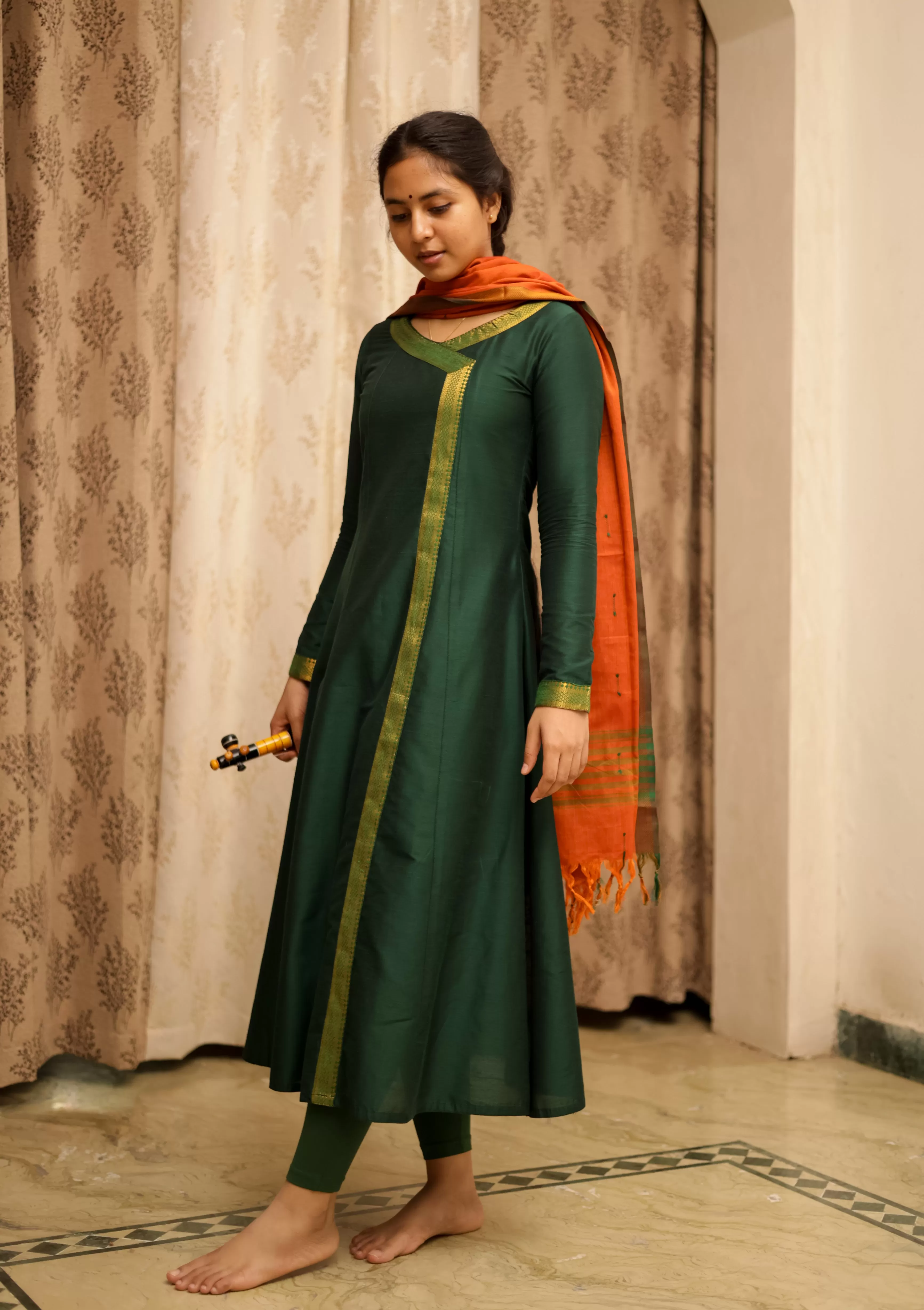 Jodi Simran Bottle Green Handloom (Kurti Dupatta)