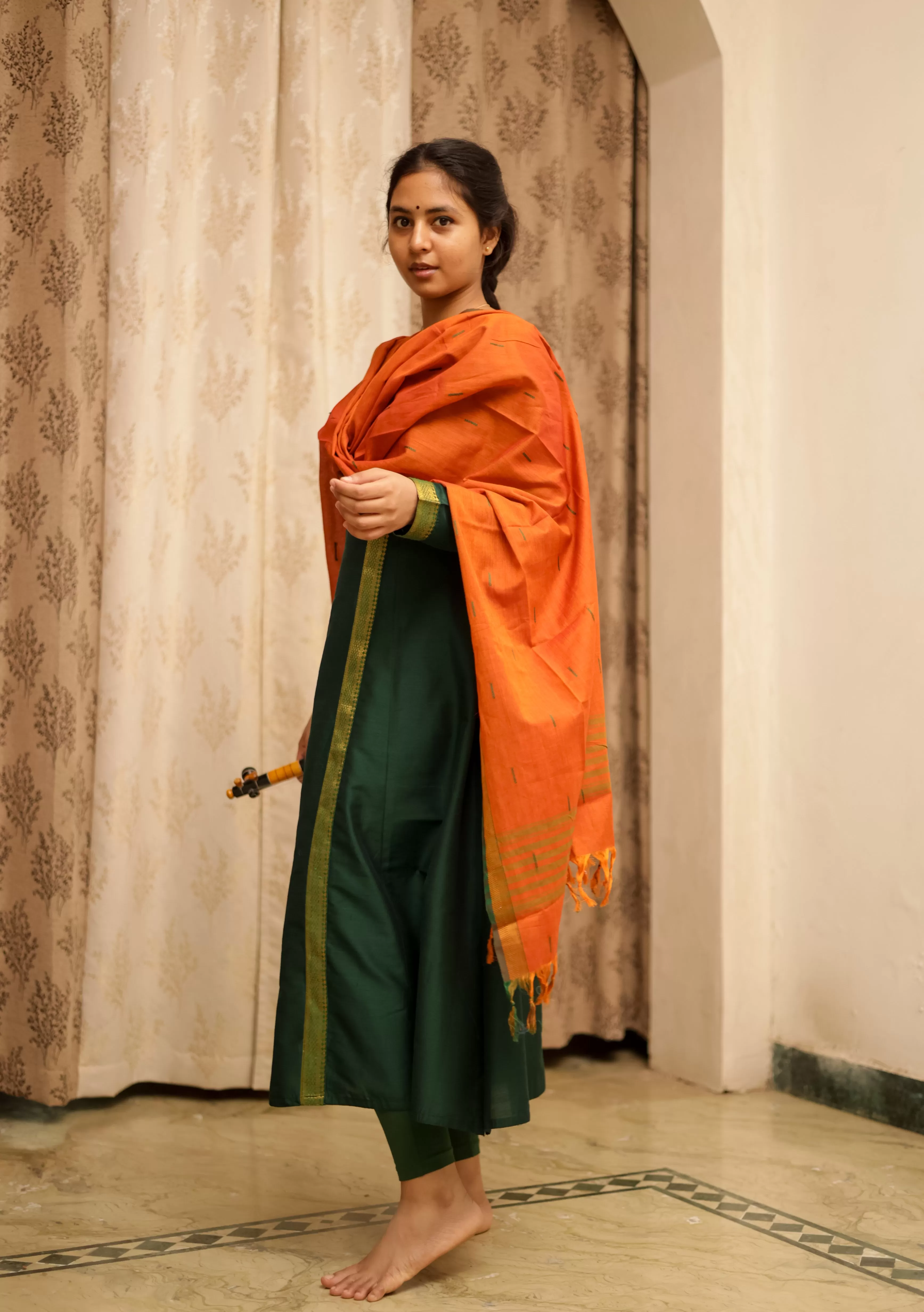 Jodi Simran Bottle Green Handloom (Kurti Dupatta)