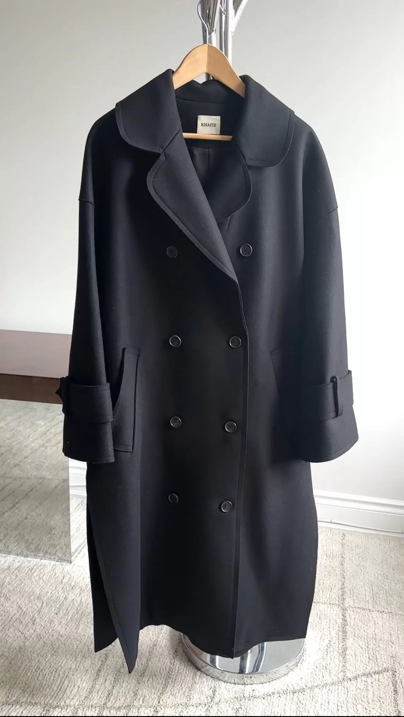 Khaite Black Wool-Blend Oversized Fallon Double-Breasted Coat - S / M