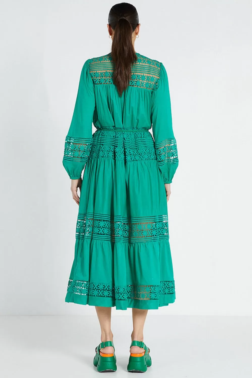 LACE INSERT MAXI DRESS EMERALD