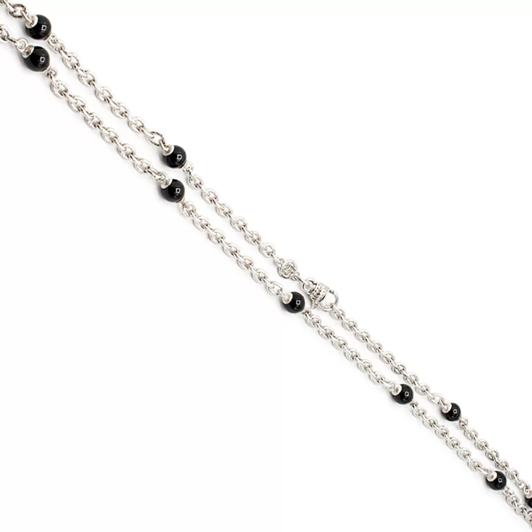 Ladies Judith Ripka 925 Sterling Silver Onyx Bead Link Necklace