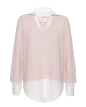 Layered V-Neck Pullover (Paloma/White)