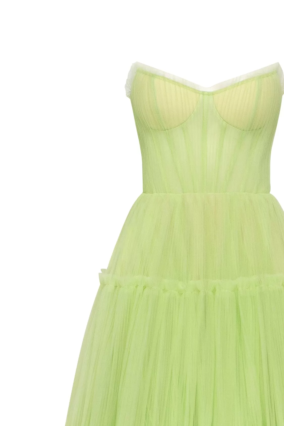 Light green tulle maxi dress with ruffled skirt, Garden of Eden