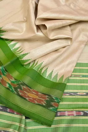 Light Sandal Color Tussar Silk Saree with Sambalpuri Pallu and Sambalpuri Border