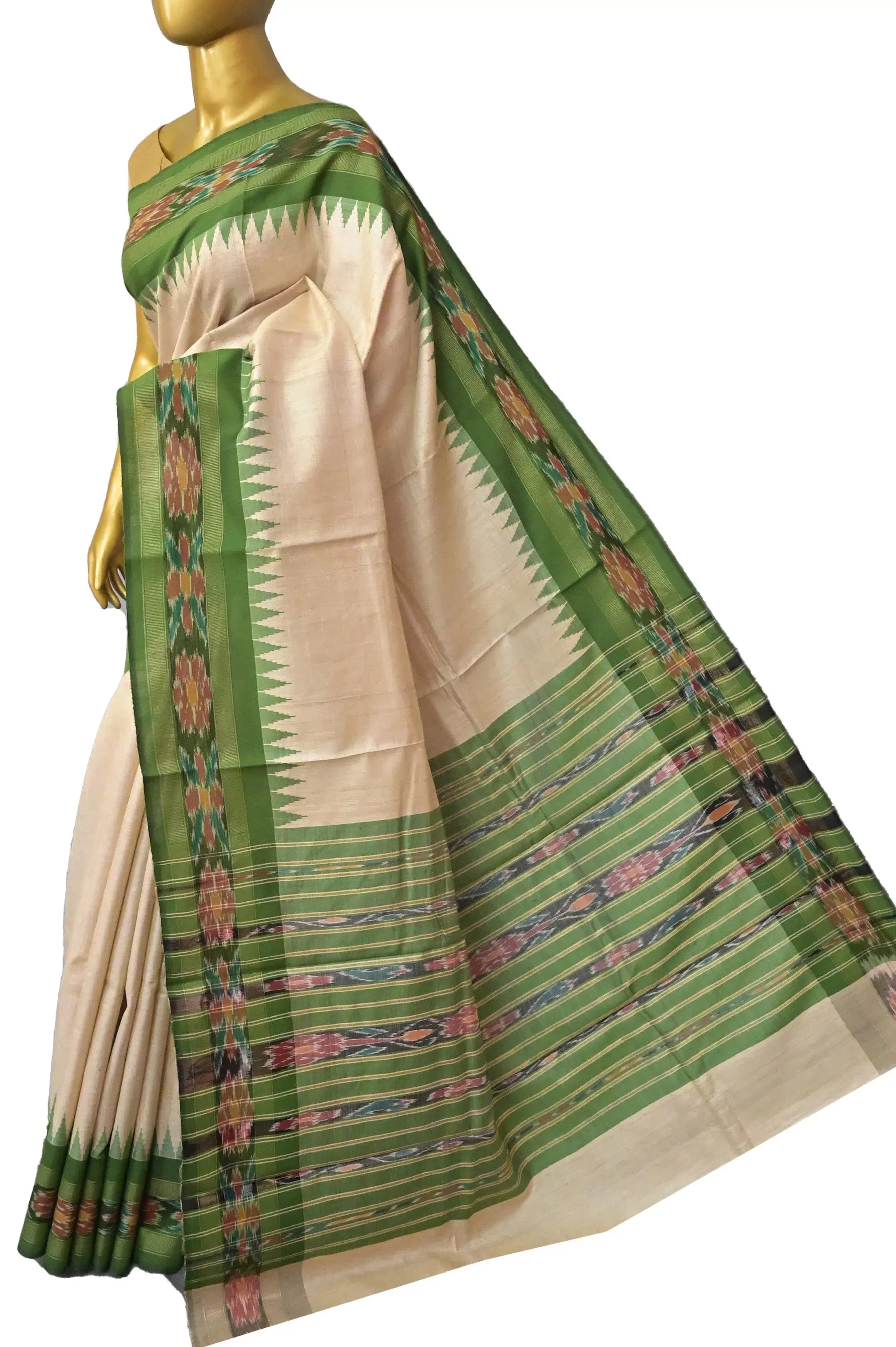 Light Sandal Color Tussar Silk Saree with Sambalpuri Pallu and Sambalpuri Border