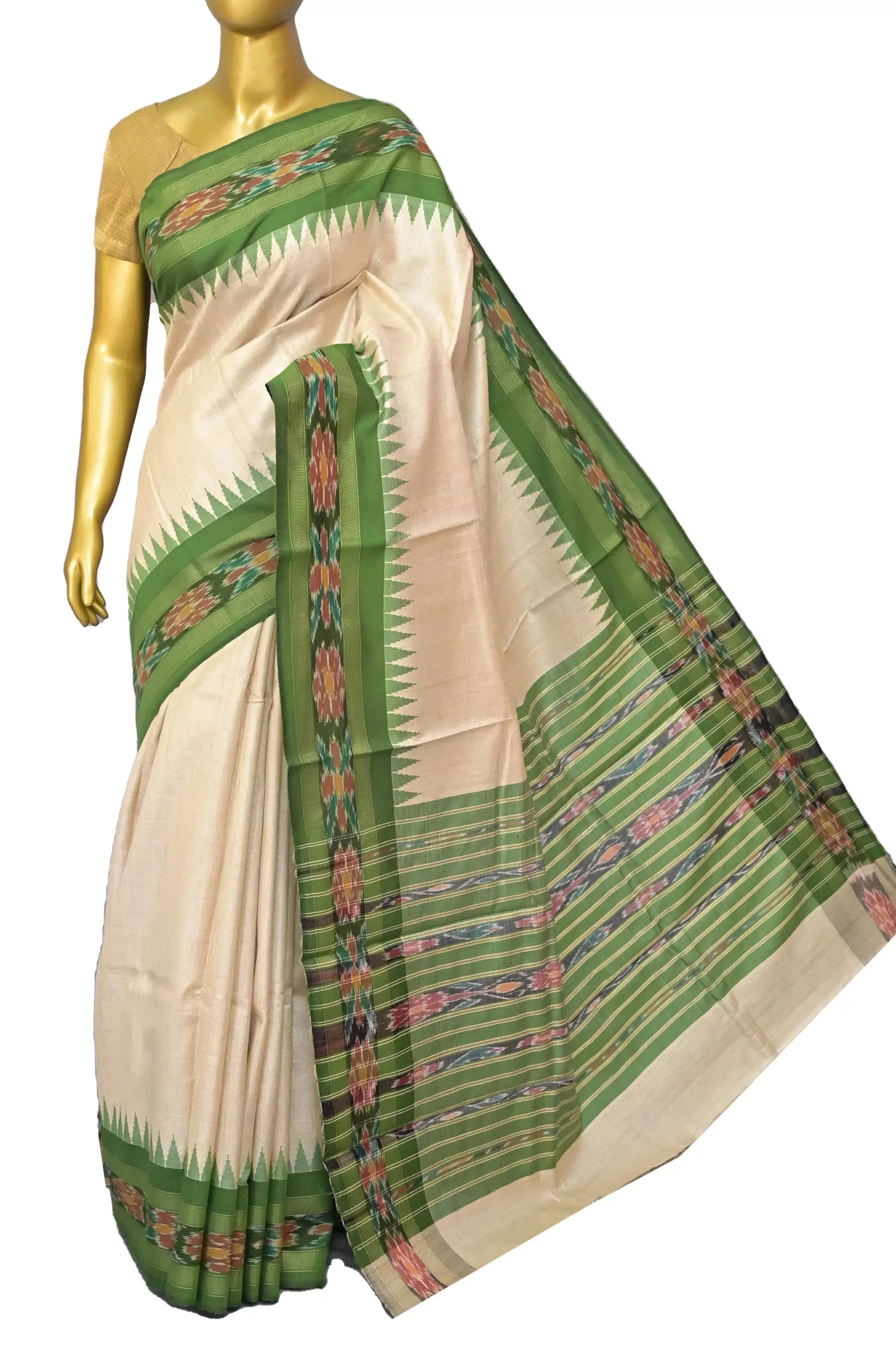 Light Sandal Color Tussar Silk Saree with Sambalpuri Pallu and Sambalpuri Border