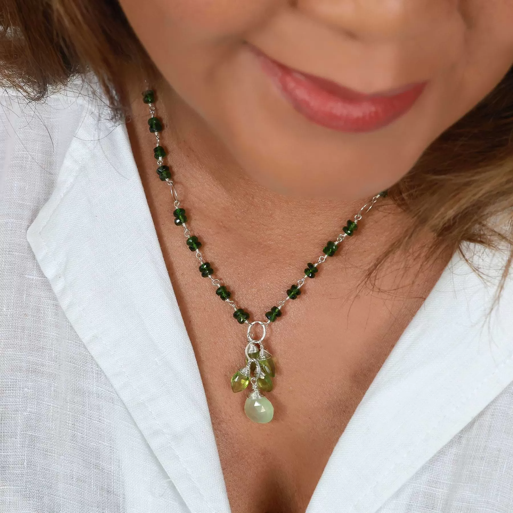 Lilou - Peridot and Chrome Diopside Sterling Silver Necklace