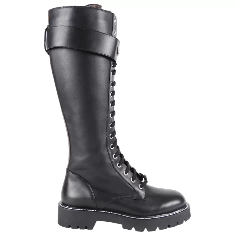 Louis Vuitton Black Leather and Monogram Territory Tall Lace Up Ranger Boot - 37