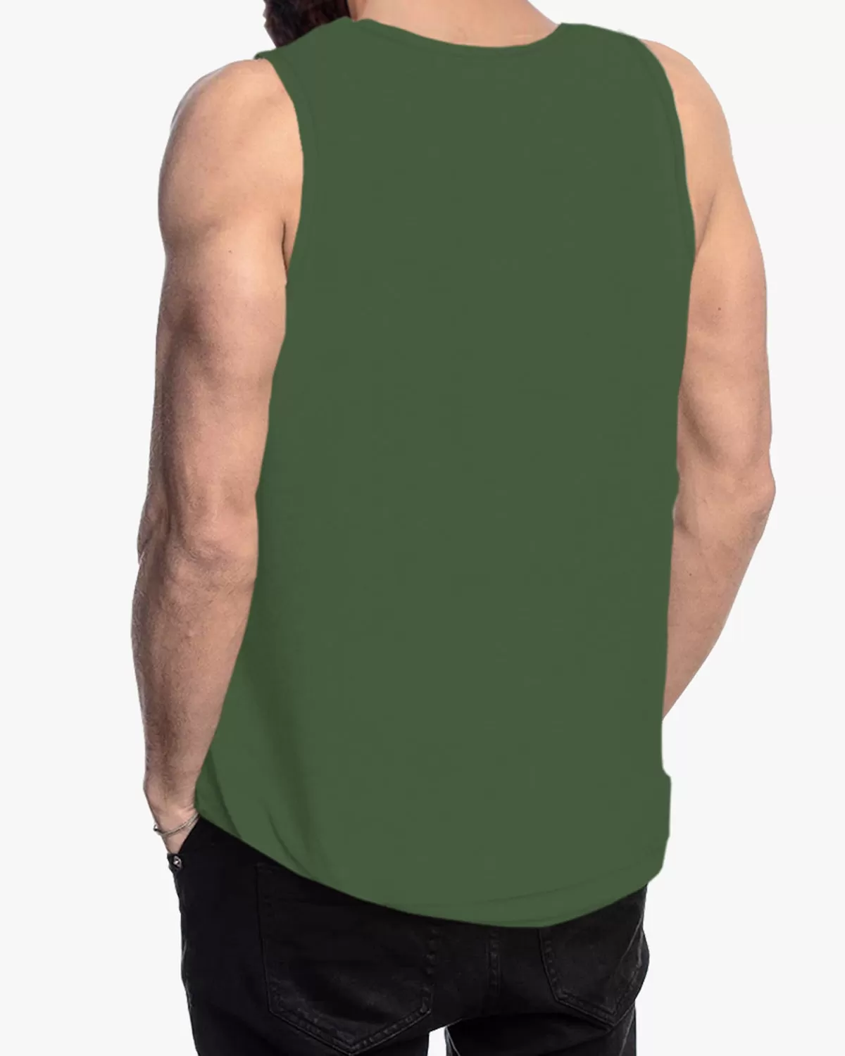 MEN OLIVE GREEN SLEEVELESS GYM TANK TOP VEST