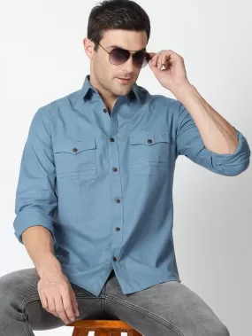 MEN'S DK BLUE SOLID SLIM FIT SHIRT